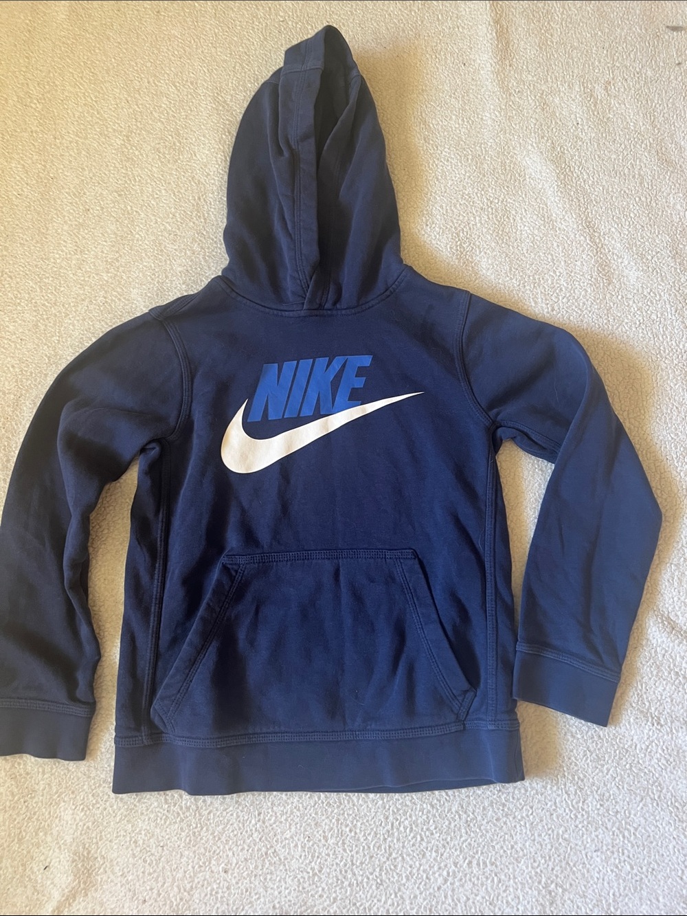 Medium Nike Kids Dark Blue Pullover Hoodie with White Swoosh